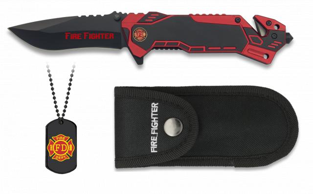 Navaja táctica Albainox FIRE FIGHTER con chapa, rompecristales y ...