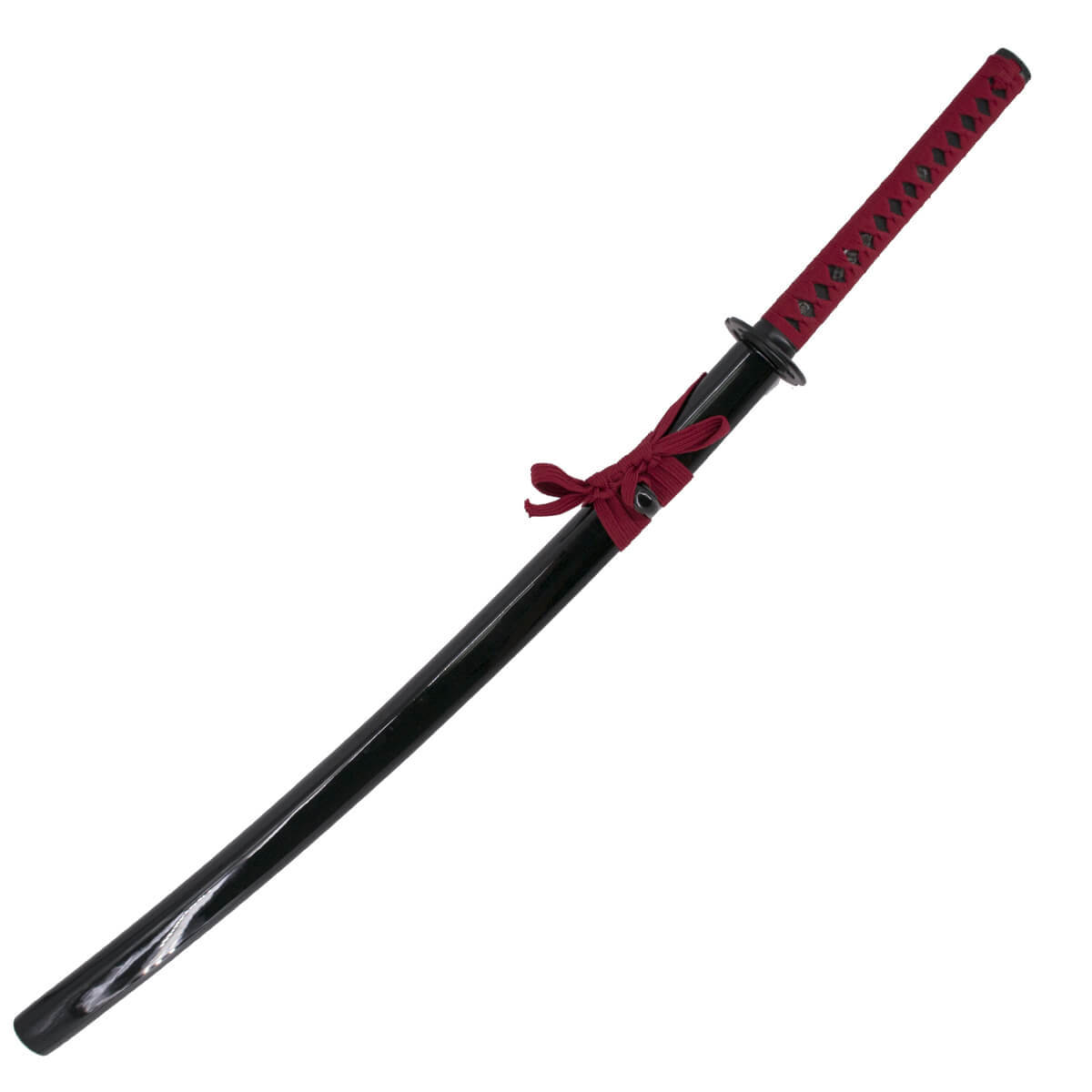 Funktionelles Katana mit roter Karbonstahlklinge und schwarzer Scheide