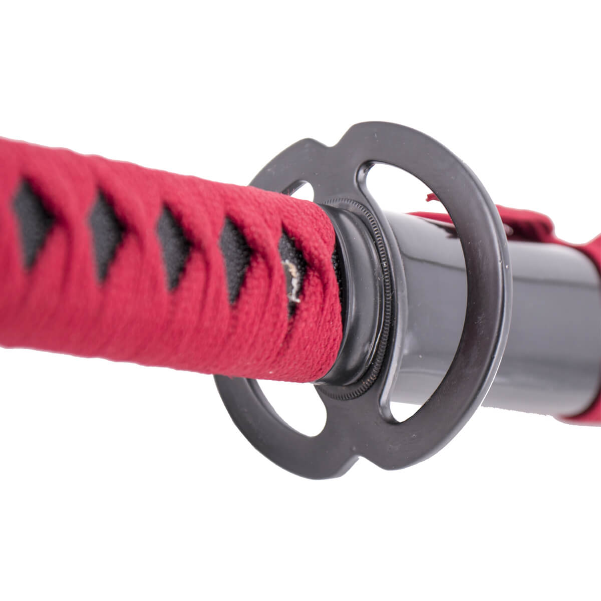 Funktionelles Katana mit roter Karbonstahlklinge und schwarzer Scheide