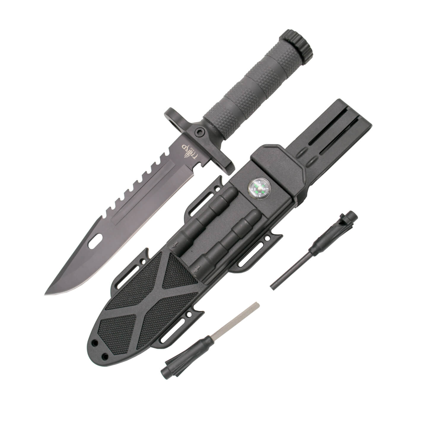 Couteau de survie avec manche en fibre noire et lame noire de 19 ...