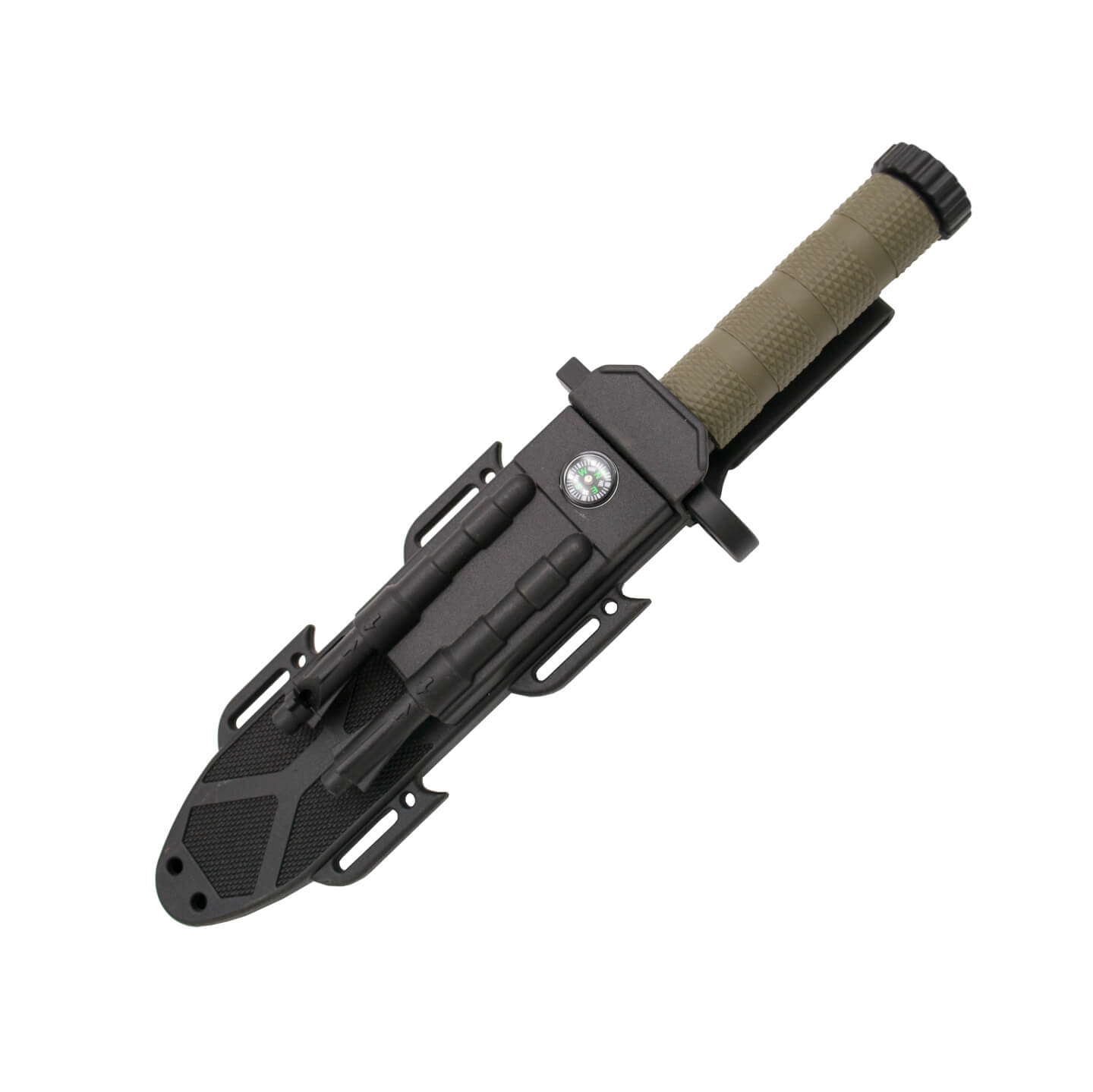 Couteau de survie avec manche en fibre verte et lame noire de 19 cm 11113GN