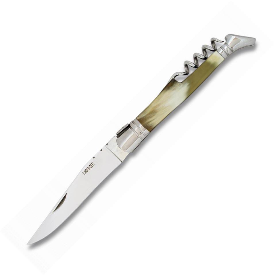 Albainox Laguiole pocket knife with bull horn handle, steel bolst...