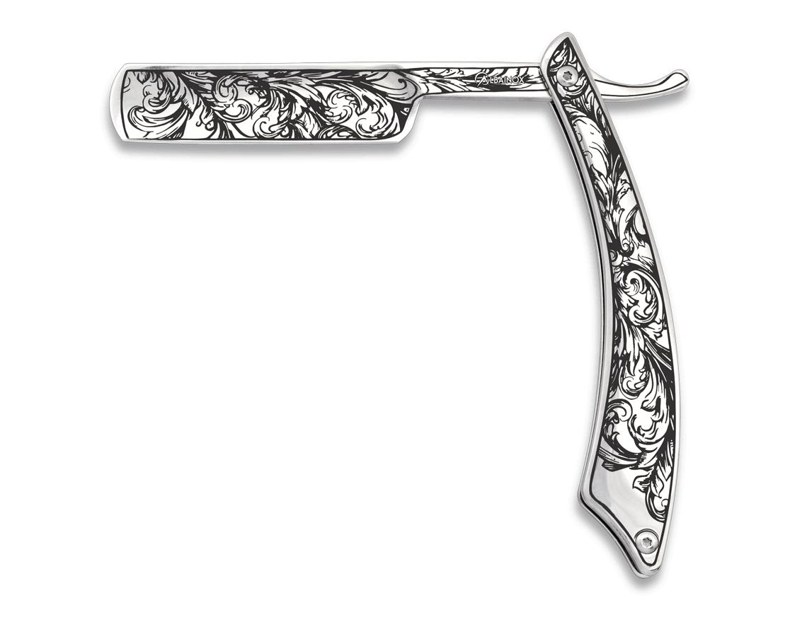 Navaja de afeitar Albainox de acero decorada con láser con hoja d...