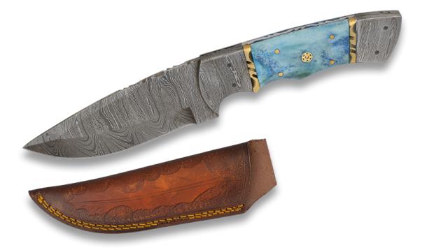 Cuchillo Damasco Hueso Azul y Funda Piel Albainox