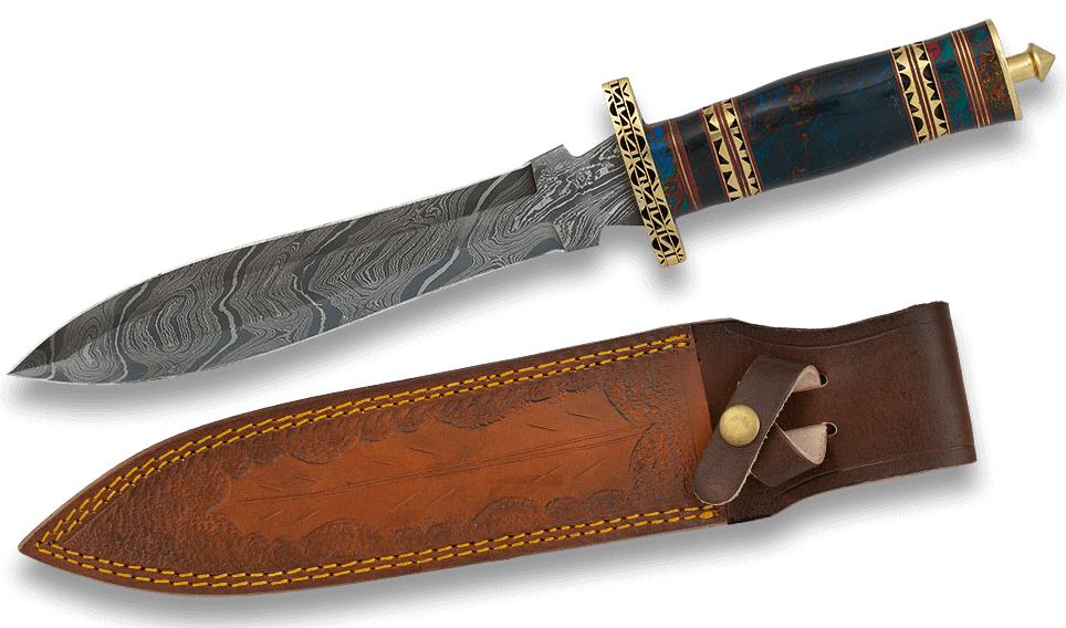 Cuchillo Damasco Bowie de Albainox con funda de piel y mango acrí...