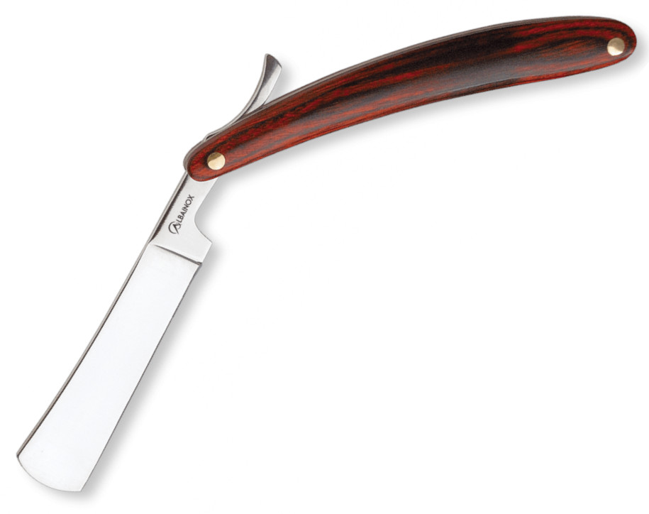 Navaja de afeitar Albainox Barbera con mango de madera roja y hoj...