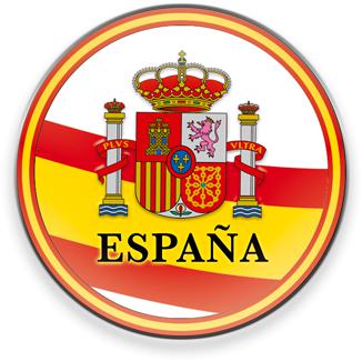 Imán redondo de cristal con la bandera y escudo del Reino de Espa...