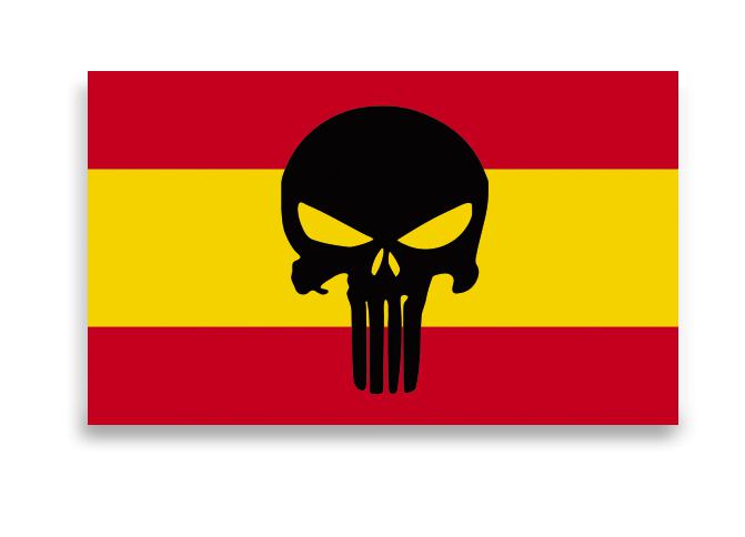 Pegatina grande de gota cera con la bandera de España y calavera