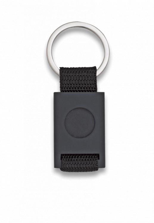 Llavero de rectangulo de color negro con cinta negra con dimensio...