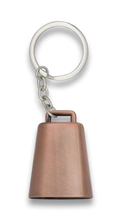 Llavero con forma de cencerro bañado en color bronce