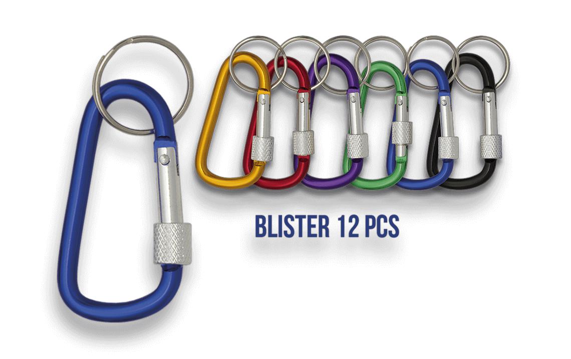 Mosquetones de 6,5 cm en blíster de 12 unidades de distintos colo...