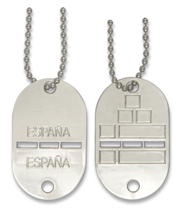 Chapa de identificación de España con medidas de 2,9 x 4,7 cm