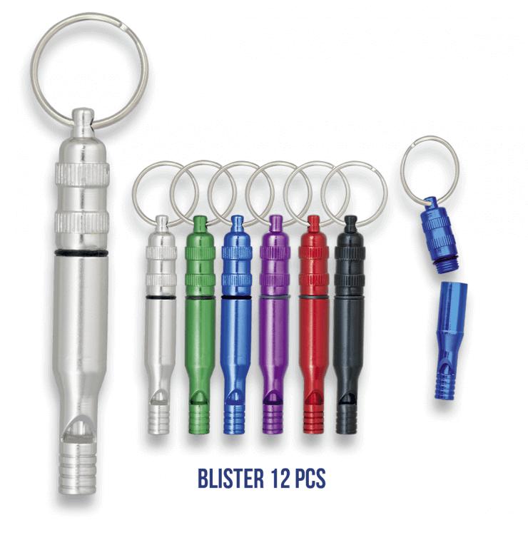 Silbatos de supervivencia de 7,5 cm de largo en blíster de 12 uni...