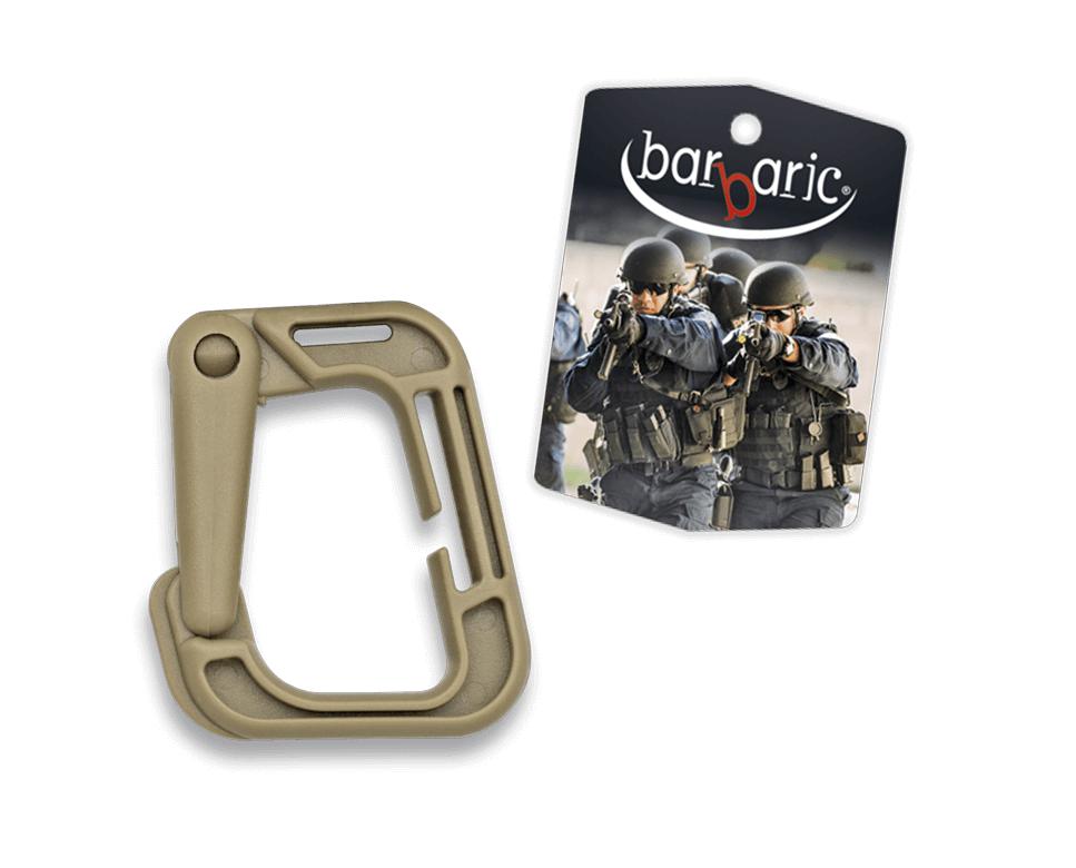 Mosquetón ABS de color coyote con sistema molle