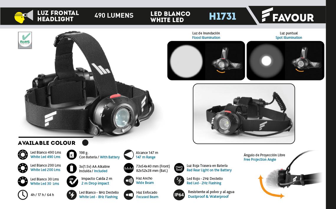 Luz frontal FAVOUR con led blanco de 490 lumens y luz trasera roj...
