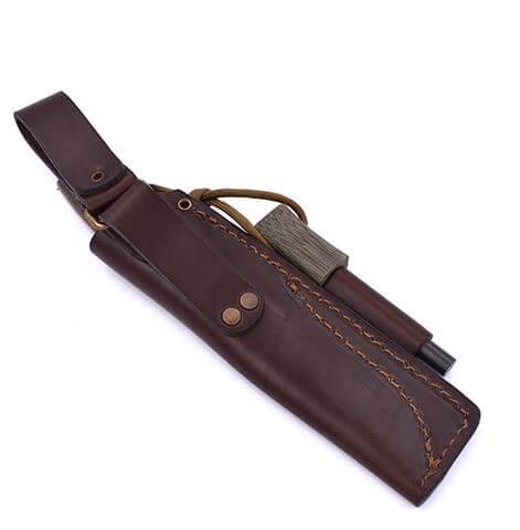 Bushcraft Brisa Trapper 95 scandi knife with green micarta handle with Elmax steel and bushcraft sheath with firesteel