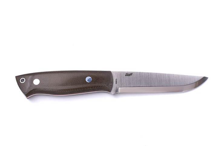 Faca Brisa Trapper 115 scandi com cabo de micarta verde com aço Elmax e bainha bushcraft