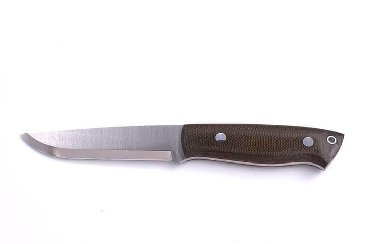 Faca Brisa Trapper 115 scandi com cabo de micarta verde com aço Elmax e bainha bushcraft