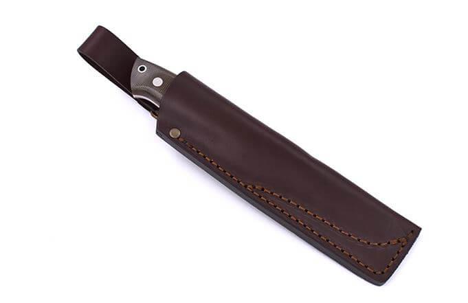 Faca Brisa Trapper 115 scandi com cabo de micarta verde com aço Elmax e bainha bushcraft