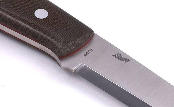 Cuchillo Brisa Trapper 115 scandi con mango de micarta verde con acero Elmax y funda bushcraft con pedernal