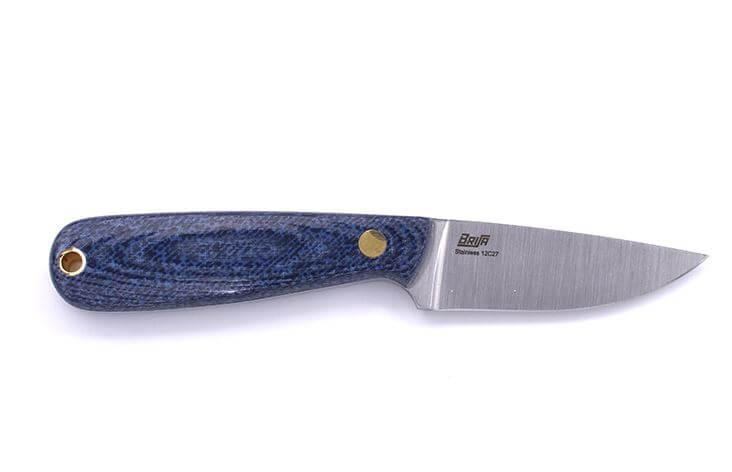 Cuchillo de cuello Brisa Necker 70 con puño de micarta jeans con funda multicarry