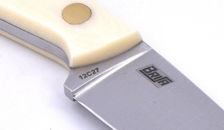 Cuchillo de cuello Brisa Necker 70 con puño de micarta marfil con funda de piel