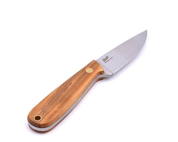 Brisa Necker 70 neck knife with olive wood handle with multiposition leather sheath