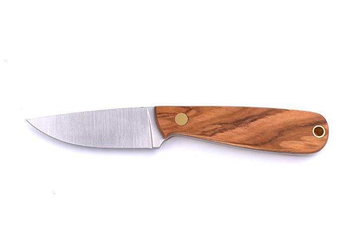 Brisa Necker 70 neck knife with olive wood handle with multiposition leather sheath