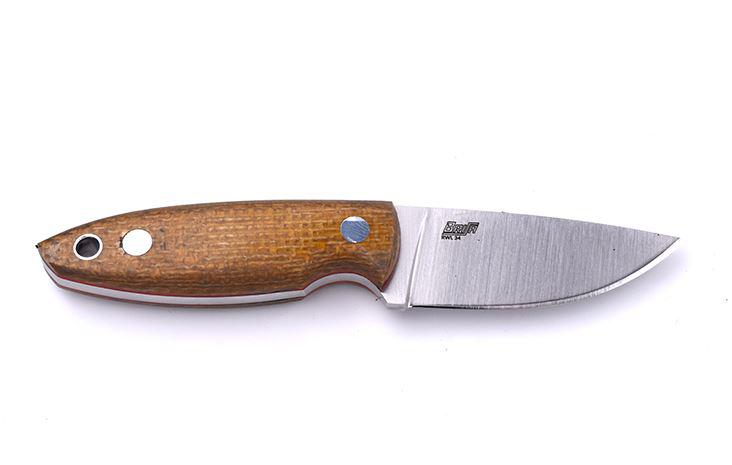Brisa Scara 60 knife with RWL34 steel and mustard micarta