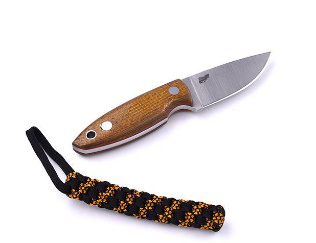 Brisa Scara 60 knife with RWL34 steel and mustard micarta
