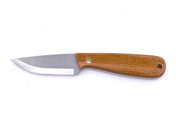Cuchillo de cuello Brisa Necker 70 Scandi con puño de micarta mostaza y funda kydex