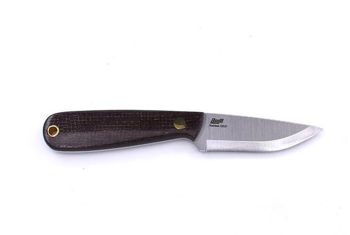 Brisa Necker 70 Scandi neck knife with bison micarta handle and multiposition sheath