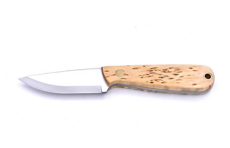 Coltello da collo Brisa Necker 70 Scandi con manico in legno di betulla riccio e fodero in pelle