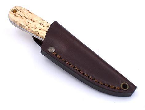 Coltello da collo Brisa Necker 70 Scandi con manico in legno di betulla riccio e fodero in pelle