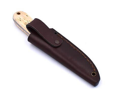 Coltello da collo Brisa Necker 70 Scandi con manico in legno di betulla riccio e fodero in pelle