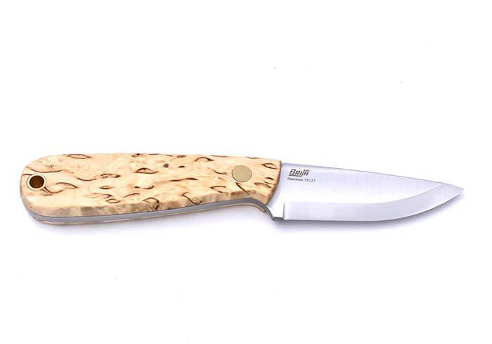 Coltello da collo Brisa Necker 70 Scandi con manico in legno di betulla riccio e fodero multicarry