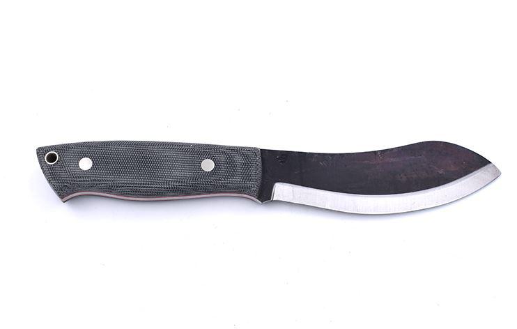 Hunting knife Brisa Nessmuk 125 black micarta and leather sheath with flint