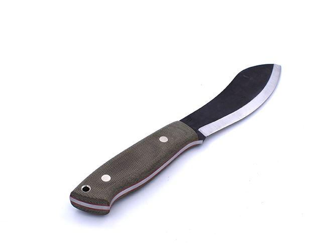 Hunting knife Brisa Nessmuk 125 green micarta and leather sheath with flint