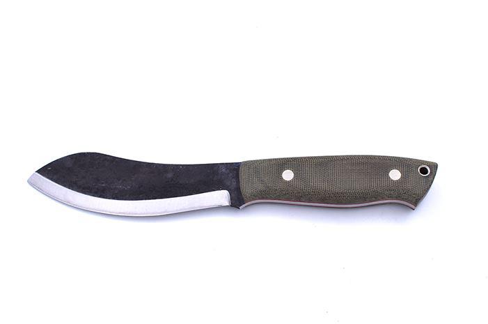 Hunting knife Brisa Nessmuk 125 green micarta and leather sheath with flint