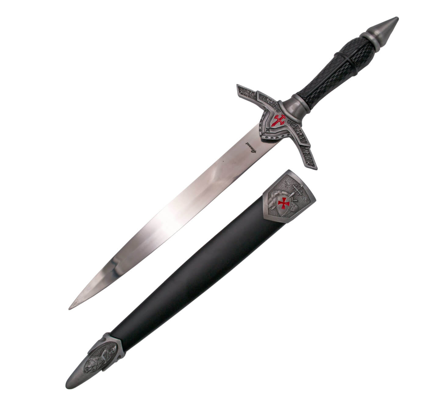Daga templaria con mango negro y 40 cm de longitud