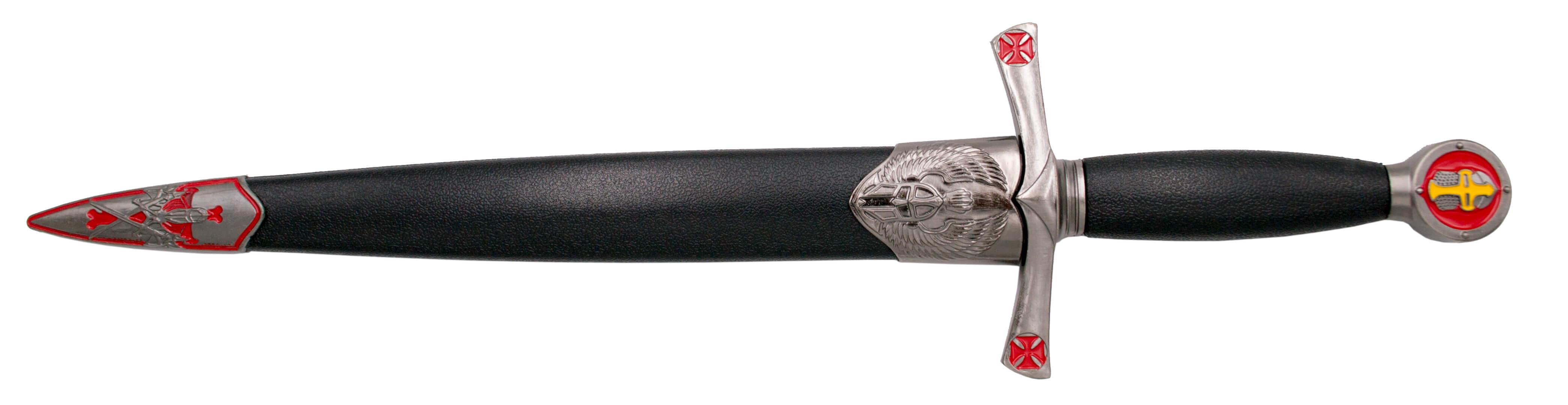 Daga antigua con puño negro y pomo y guarda en niquel