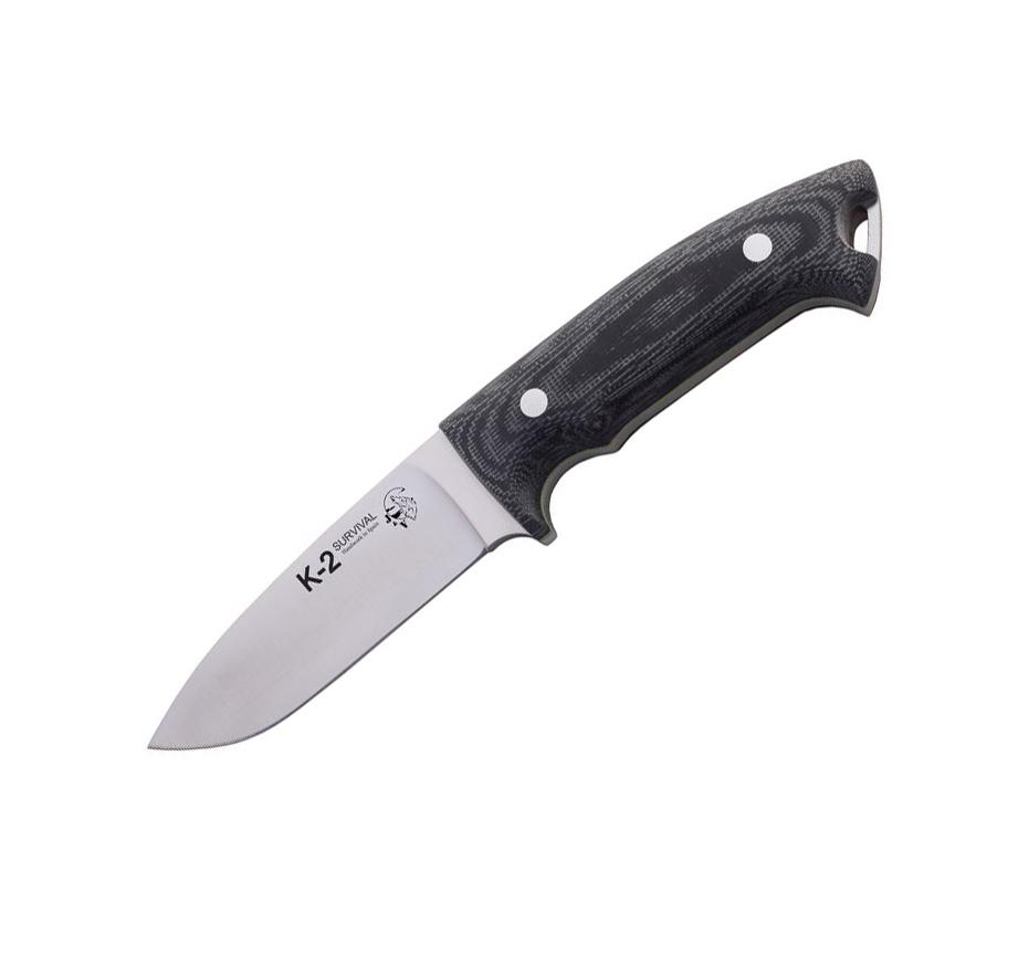 JV K2 cuchillo táctico con mango de TRF negro y funda de piel