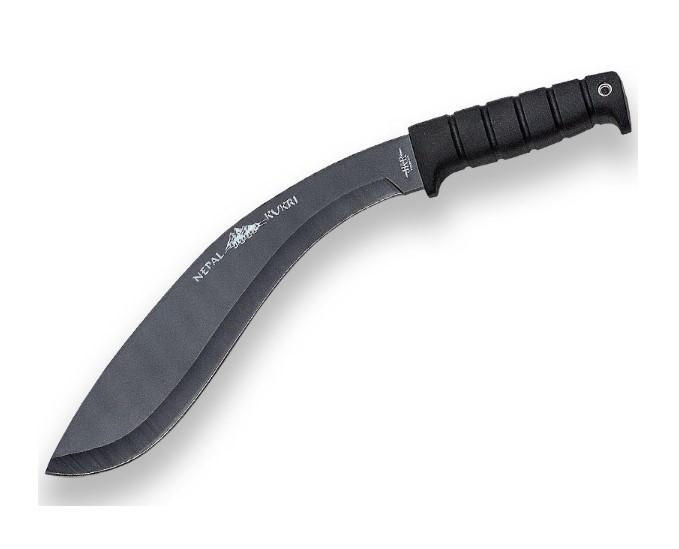 Machete Kukri Nepalí con hoja curva de 42 cm y mango negro de gom...