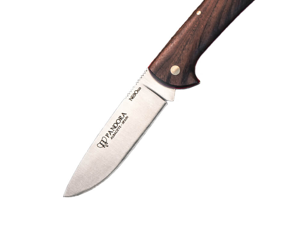 Coltello da tasca Cudeman Pandora con manico in legno di noce e acciaio Böhler N690Co con fodero in pelle marrone