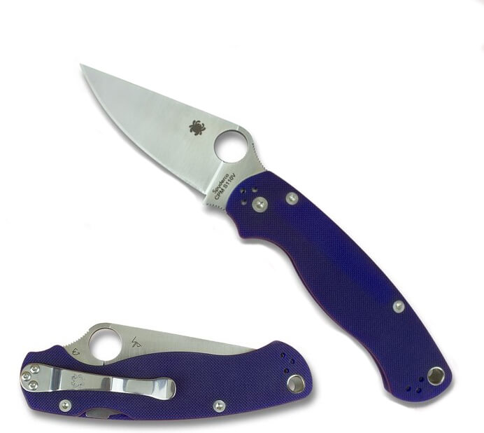 Spyderco Para military 2 com cabo G10 azul e lâmina de aço CPM S110V