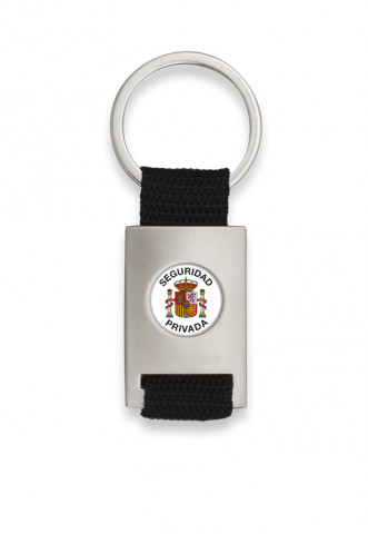 Verchromter rechteckiger Schlüsselanhänger mit schwarzem Band