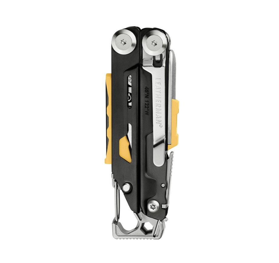 Leatherman Signal multitool with black handle and stainless steel tools with 19 uses