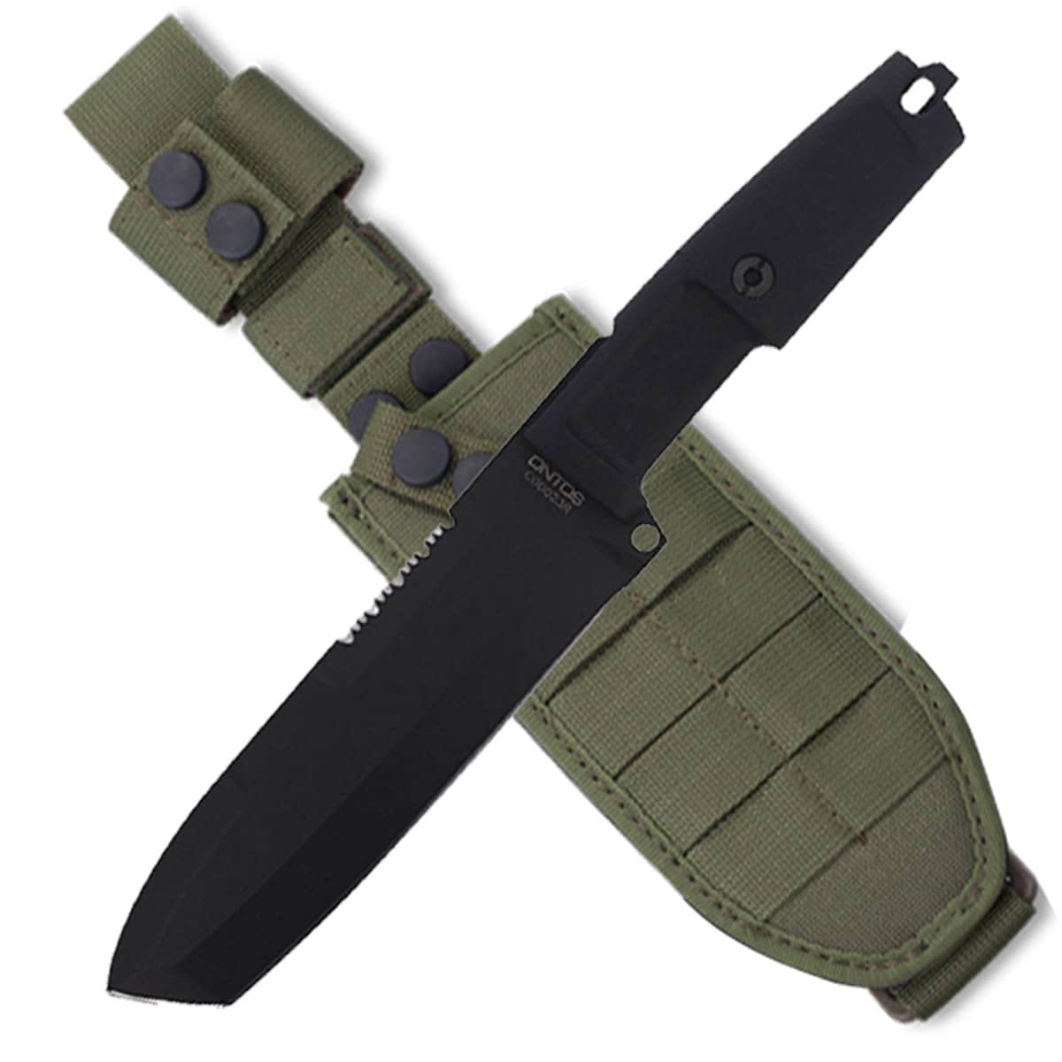 Cuchillo militar Extrema Ratio Ontos con hoja negra y funda verde