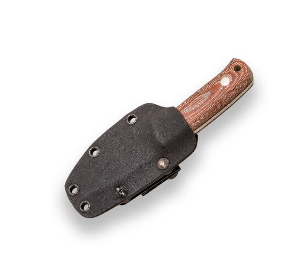 Einteiliges Erizo TS1-Messer mit braunem Micarta-Griff und Kydexscheide