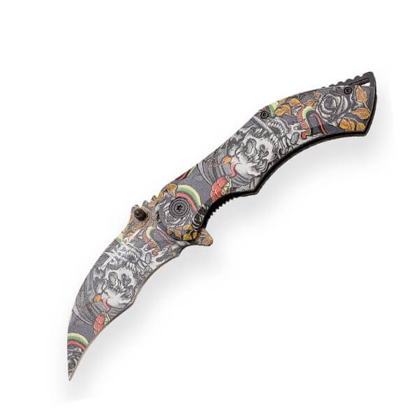 Navaja táctica JKR con impresión 3D piratas del caribe y hoja cur...